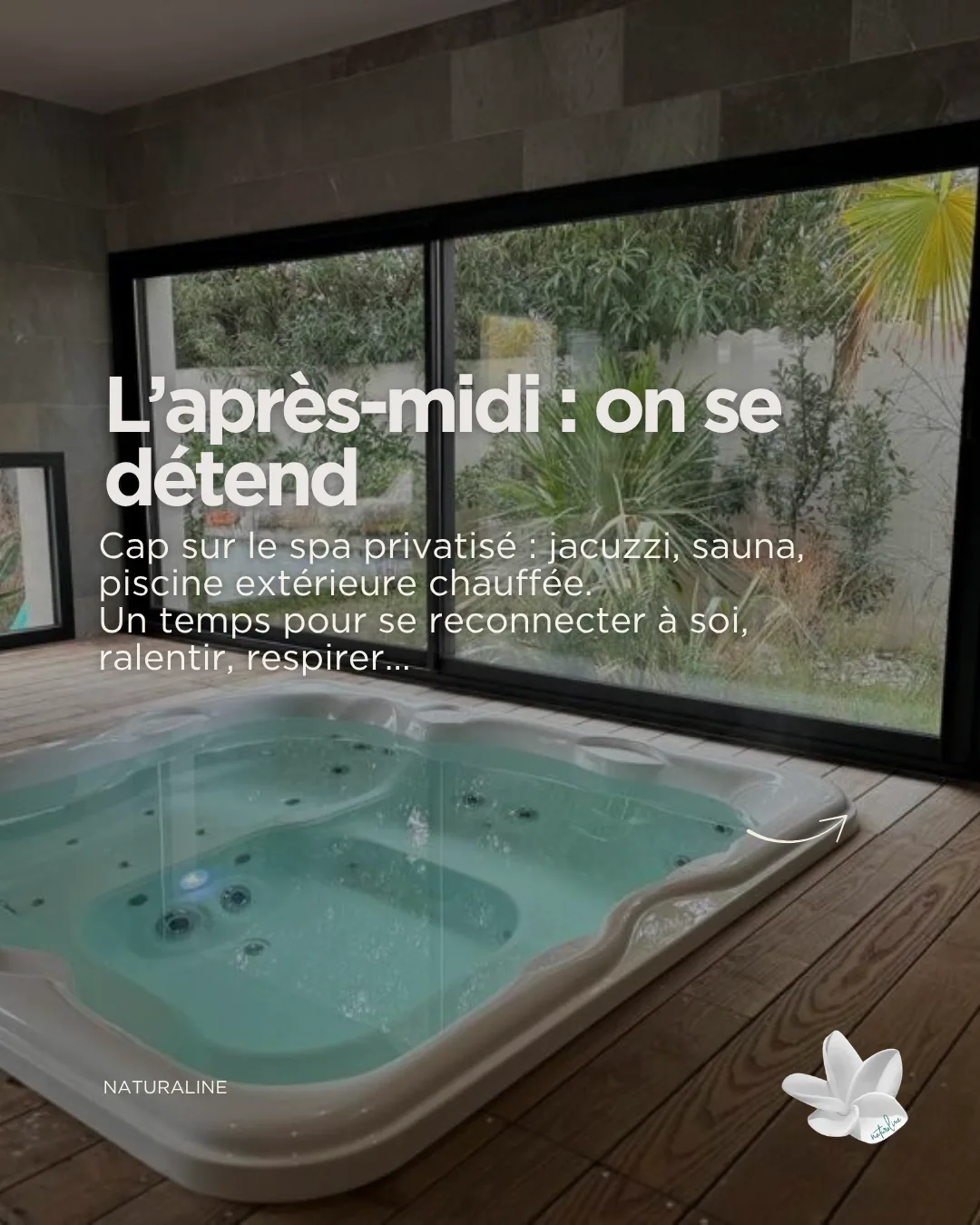 Carrousel Naturaline, diapositive 5 : l'après-midi, détente au jacuzzi